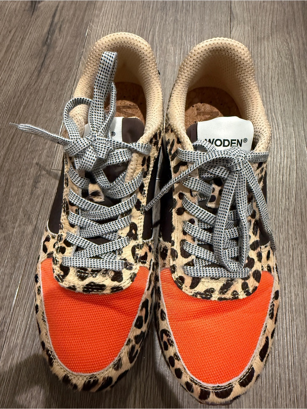 Woden Leopard Print Sneakers with Orange Toe - Women's Casual Trainers